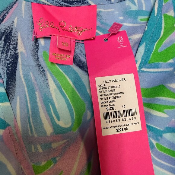 Lilly Pulitzer Heline Stretch Dress 10 Gecko Green Beach Bash NWT - Picture 6 of 12